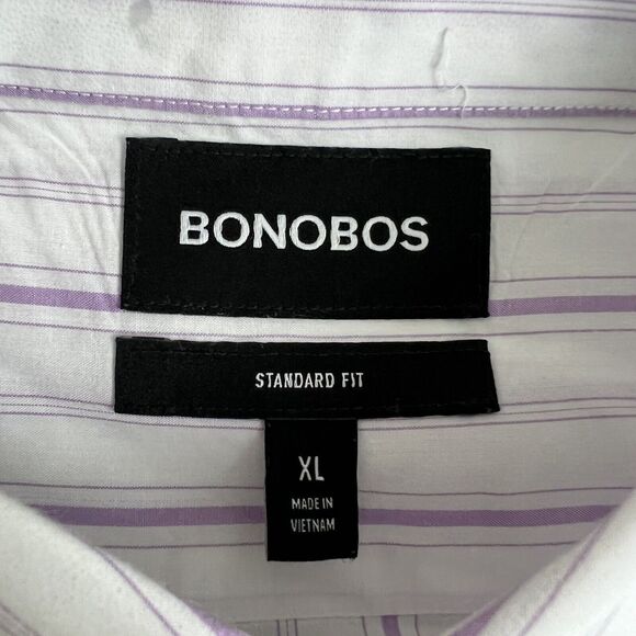Bonobos Mens Purple White Striped Standard Fit Long Sleeve Button Down Shirt XL - Picture 5 of 6